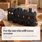 The train on brown paper by a Christmas tree: a gift that stays out all year (AI-generated scene)