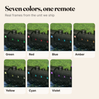 Seven light colors, real frames from the unit we ship