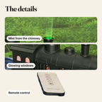 Real close-ups: mist from the chimney, glowing windows and the remote control